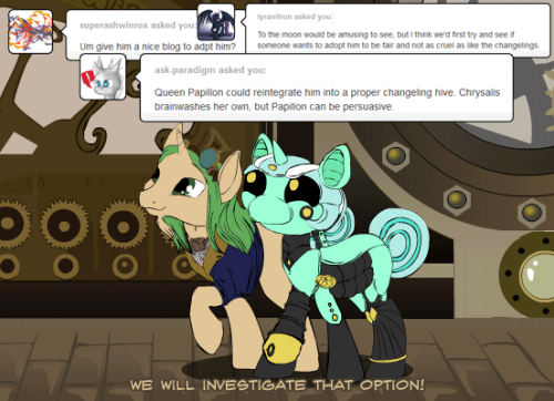 ask-omegacoder:  Guest starring Bree Jetpaw Thanks for all the responses — even you Rye!  ….Bree uses changelings as chewtoys. Headcannon adopted! X3