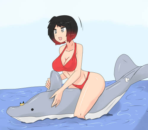 Ruby and inflatable dolphin