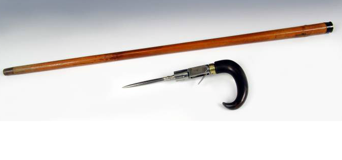 peashooter85:  Cane with hidden revolver and dagger, Germany circa 1880. 