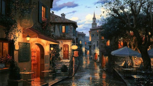 autumn-dreamin: tanya-antre: Eugene Lushpin Art / seasons / city ​​streets autumn-dreamin