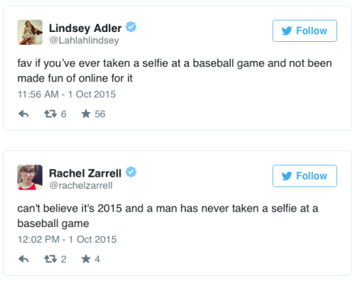 povverbottoms:micdotcom:Male announcers mock young women for taking selfies during a baseball game T