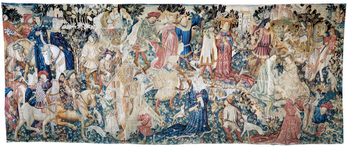 “Falconry”, woven wool tapestry, Netherlands, possibly Arras, 1430s. Part of the Devonsh