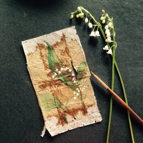 363 days of tea. Day 132. #recycled #teabag #art #lilyofthevalley #drawing #journal #wastenot