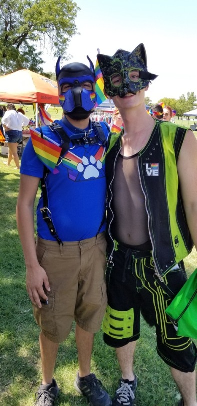 ro5ebud:  puplupin:  Finally got to go to pride (our town does it late) and rainbowed up! Also meet Rainbow Quackers!!   My brother and proud blue beta, Lupin, @puplupin with our packs very own snow leopard, Rosco, @raveleopard doing it up at pride after