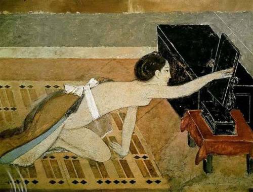 expressionism-art:Japanese Girl with a Black Mirror, 1967, Balthuswww.wikiart.org/en/balthus