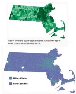 mapsontheweb:  Massachusetts democratic primary results versus per capita income. 