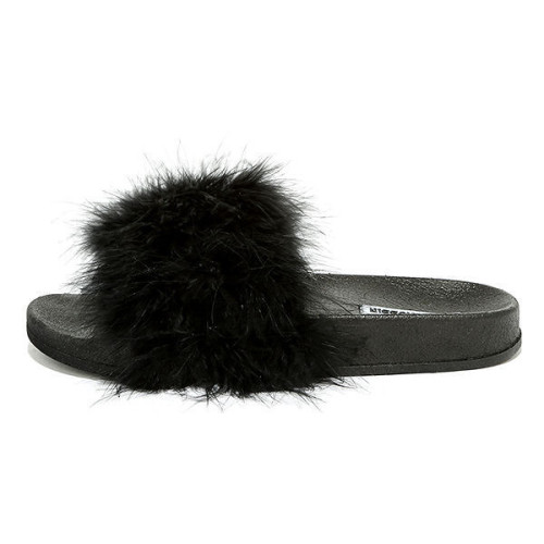 Kimberly Black Feather Slide Sandals ❤ liked on Polyvore (see more kohl shoes)