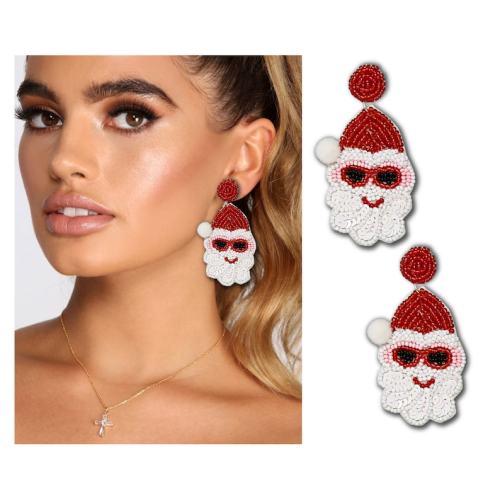 Too Cool For Yule Santa Beaded Earrings