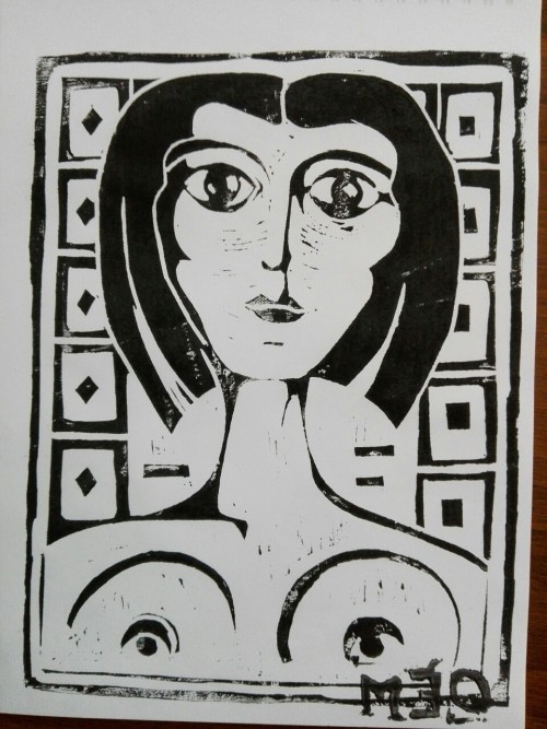 meo-graf:Brunette(From pencil to lino-print)