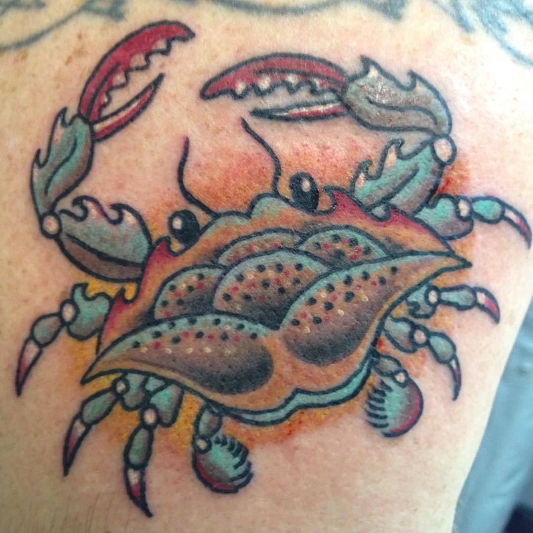 ginnytats — #traditional #crab #tattoo that I just knocked...