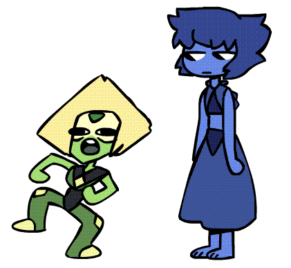 Peridot trying to fuse.
She’s doing her best dance moves.
