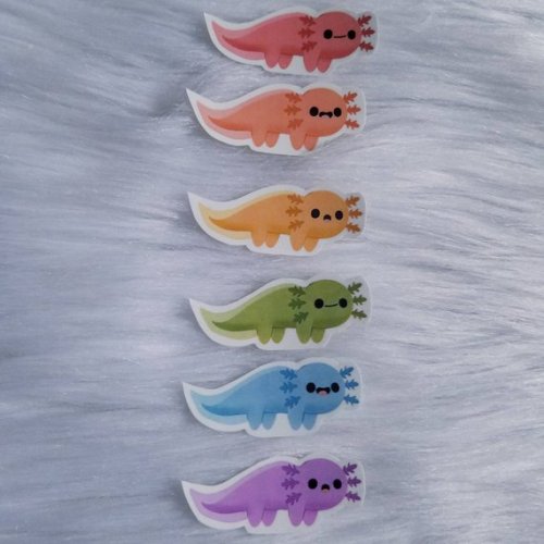 snootyfoxfashion:Cute Rainbow Axolotl Stickers from SmolArtBean