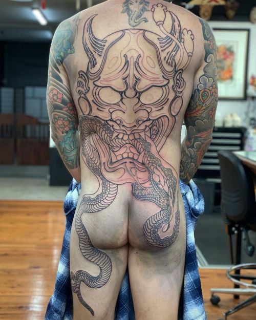 Started another hannya and snake combo for Landon the other day. Warrior sitting!!! Looking forward 