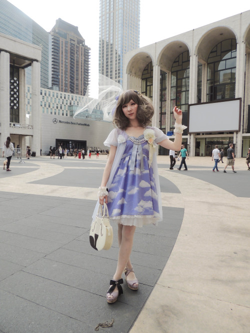 victorianme:  Here’s what I wore yesterday to the New York Fashion Week! I named this coord “~Lavender Sky: Symphony of Day and Night~” (now it sounds like a Baby print) Everybody was gorgeous and I had a super great time! JSK, head bow & waist