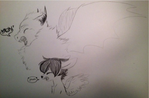 sapphire-and-greyzeek:  timid-arts:  Morning schenanigans with Grey.  *Yaaaaaaawn* Mornin deer =3=Naww, this is so cute!  x3!