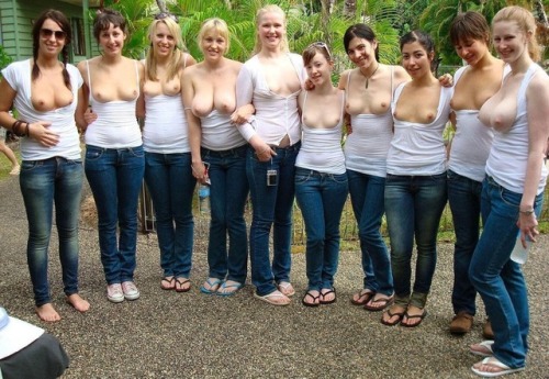 hiden8kd:Classic “tits out for the lads!!”Want to see more groups of naked girls? Follow me on http: