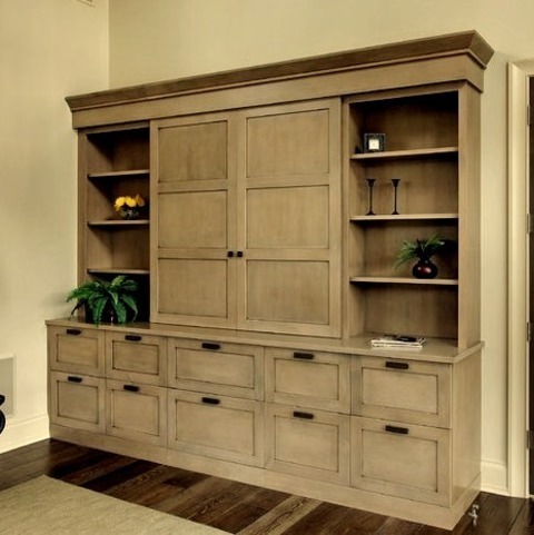 Family Room - Transitional Family RoomInspiration For A Mid-sized Transitional Enclosed Medium Tone Wood