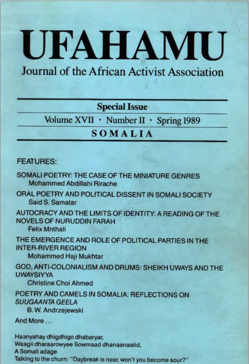 Ufahamu, journal of the African Activist Association. Special issue on Somalia.