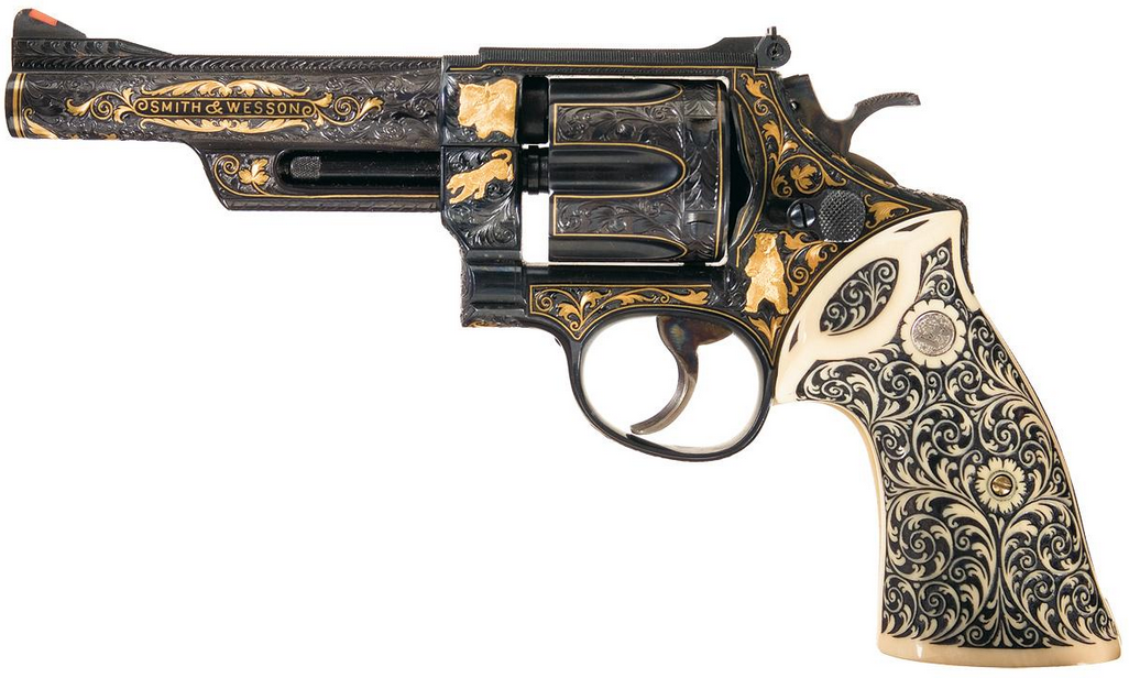 whiskeyandspentbrass:  Engraved Gold Inlaid North American Big Game Special Smith