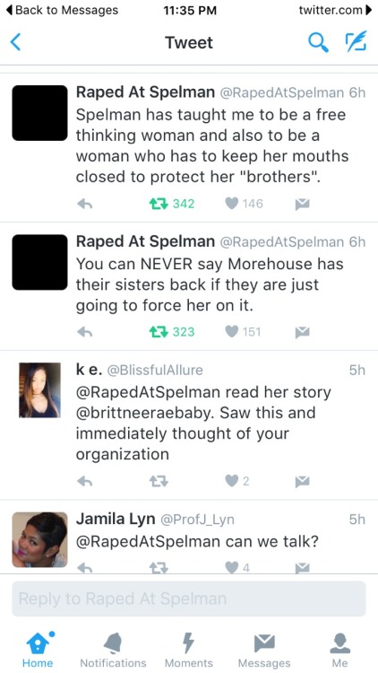 kimreesesdaughter:  nubianlockedup:  This is what happens when Spelman and Morehouse continues to sweep rape and sexual assault issues under the rug….  There is a HUGE problem with the silence of sexual assault in the AUC. Definitely needs to be a major