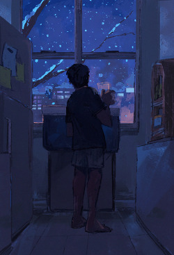 meruz:  snowy night.. the sketch for this was so old it features my previous apartment lol