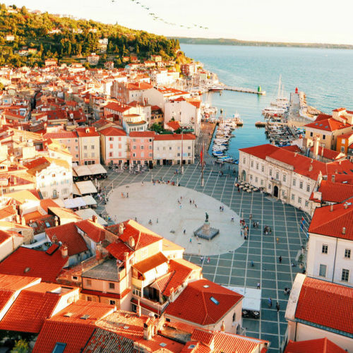 traveltoslovenia:TARTINI SQUARE, Piran, Slovenia - a large and very picturesque oval square in the h