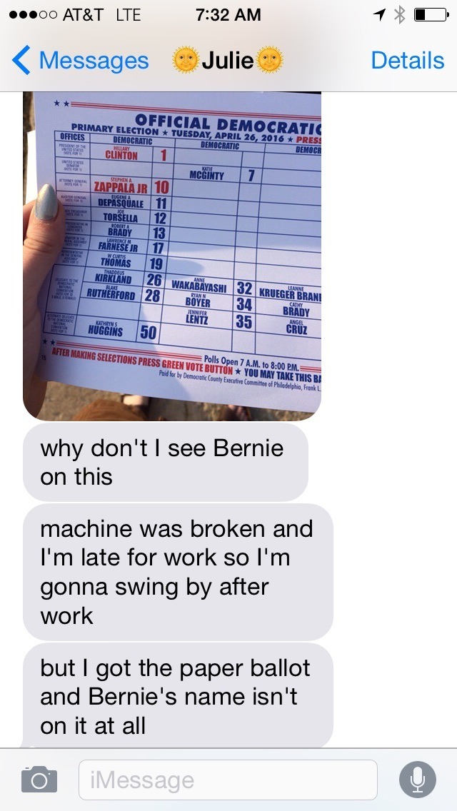 eb-god:  thetrippytrip:    My daughter texted me after attempting to vote in Philly