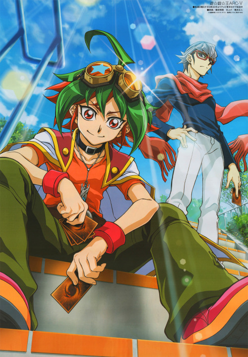 pdutogepi:  Look at these adorable dorks posing with their trading cards.(Arc-V poster from the October issue of Animedia.) 