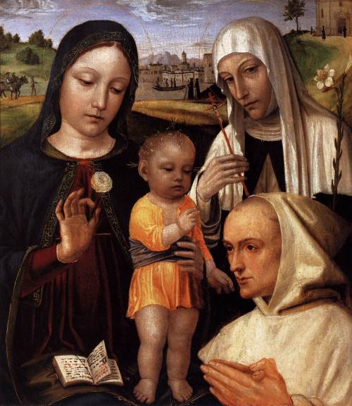 Madonna and Child, St Catherine and the Blessed Stefano Maconi (c.1490). Ambrogio Bergognone (Italia