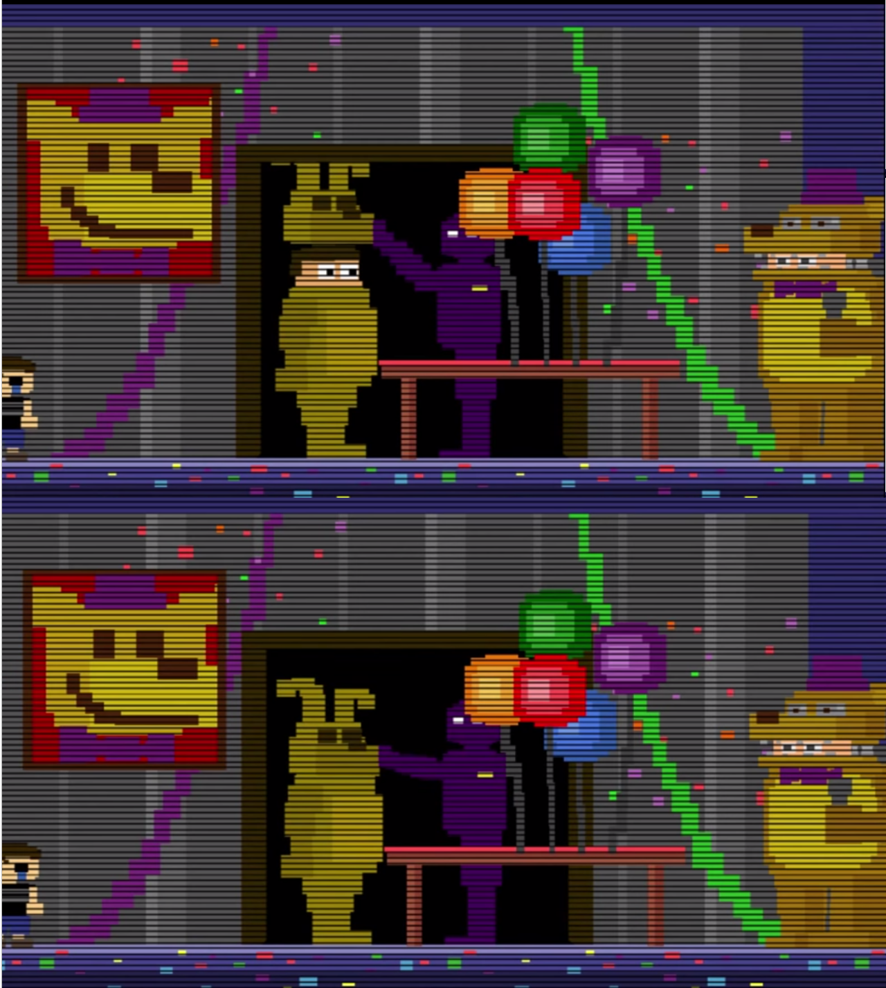 A sighting of the Purple Guy in a mini game from Five Nights at Freddy's 4.  #FNAF4