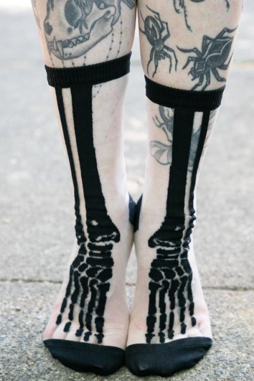 Clear Skeleton Crew  A beloved skeletal style has returned! Clear socks are adorned with a black bon