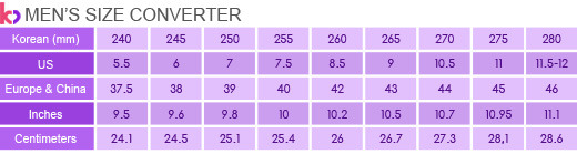 korean men's shoe size conversion chart