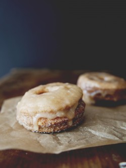 gastrogirl:  puff pastry doughnuts with cinnamon sugar and maple glaze. 