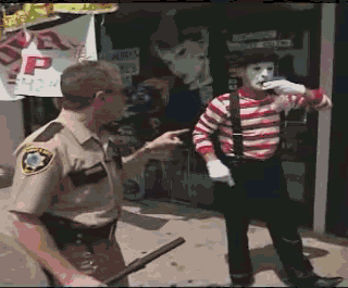 beatyourselfup:  Mime implies that the cop is a fascist NaziCop shows the Mime is