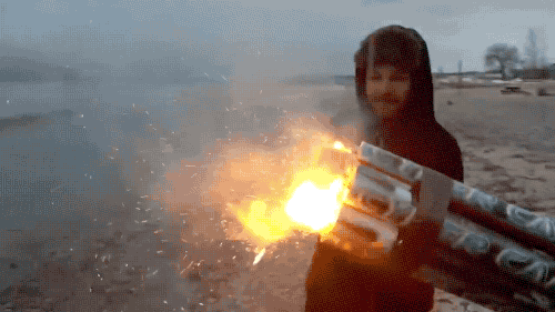 tastefullyoffensive:Video: Roman Candle Minigun Fires 1001 Shots in 45 Seconds