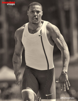 trackandfieldimage:  Ryan Bailey, Olympian, USA. 100 meters Jim Bush Track and Field Championships, UCLA  Westwood, California.  June 7, 2014. photo by Jeff Cohen / instagram jeffcohenphoto Trackandfieldimage.com Selected works on view at StudioFIVE08