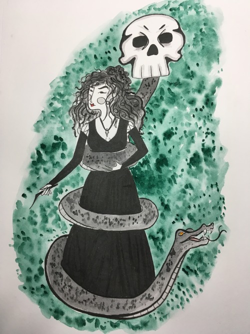 Inktober day 17: dark witch. It’s everyone’s favourite nutcase Death Eater, Bellatrix Le