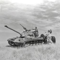 wisco-warrior:1954 - Chief of the Yakima Indian Tribal Council, visits his son, Cpl.
