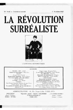 Covers of La Révolution Surréaliste No. 9 &amp; 10 (single issue, 1927) and No. 11, 1928