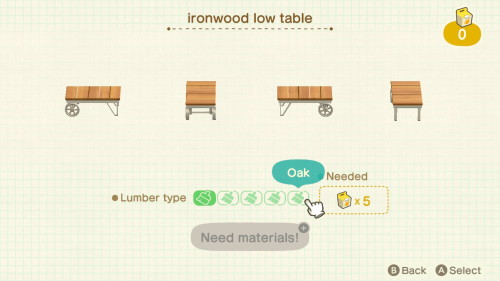 Item: ironwood low table# of customizations: 5 Customization names: birch, teak, walnut, old, oakCus