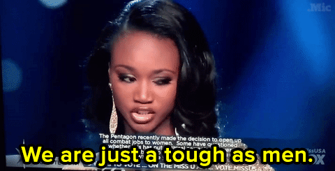 micdotcom:  Twitter went wild for her answers — and the judges agreed.   I don’t agree, women don’t belong in the military, all they do is get pregnant like whores before every deployment so they don’t have to go, and when they do the slow everyone