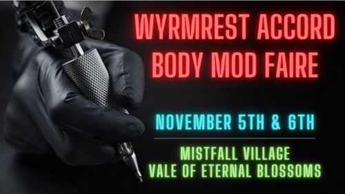 bodymodfaire:SCHEDULE:FRIDAY, NOVEMBER 5THVendor Hours:5pm-8pm WrA (PDT)Wasteland Afterhours Party:8