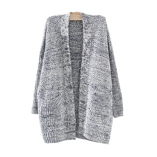 Dark Blue Mix Knit Longerline Cardigan With Pockets