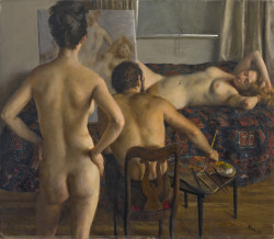 cg54kck:  Two Models and the Artist, 1972John Koch (American 1909-1978)