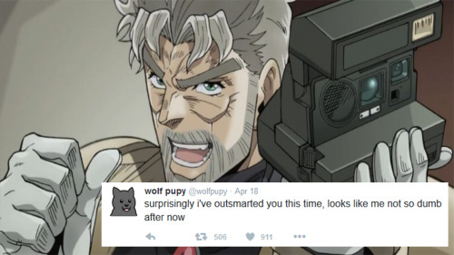 jojo-blue:  JJBA: Stardust Crusaders as described by wolf pupy tweets. I gotta say, of all the dumb pointless nonsense I’ve posted on the internet, this one was easily one of the most fun to make.  XD 