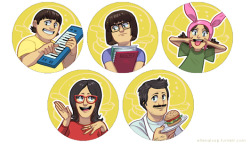 ellenalsop:  my habitual last-minute button set for Otakon Vegas, featuring the Belcher family!! I love Bob’s Burgers, and I’m so happy I got my family into watching it as well. super super good show!