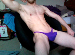 Manthongsnstrings:  Stringpassion:  Randy9Bis:  Hot In His Bulging Purple Thong 