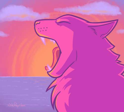 a cat yawning in the sunset, roaring warmth ❤this is based on a pallette prompt from @sergle‘s