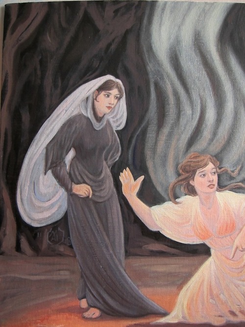 mariaaragon64:The Visitation - Hecate, the Sibyl and Apollo, an image that came to me. Oil on linen 