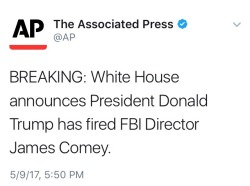 rallyforbernie:This is a *huge* deal… there has only been ONE other FBI director in history who was fired by a President, and that was only after months of ethical scandals.